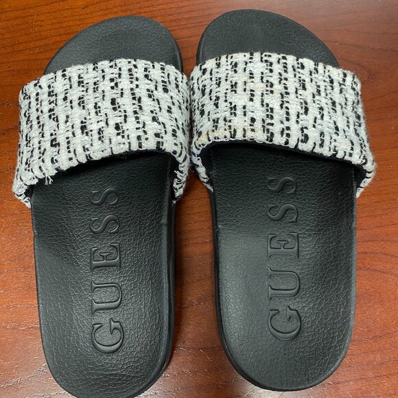 New! GUESS Women's Ravan black and white Tweed Sandal Size 6 - Picture 2 of 5